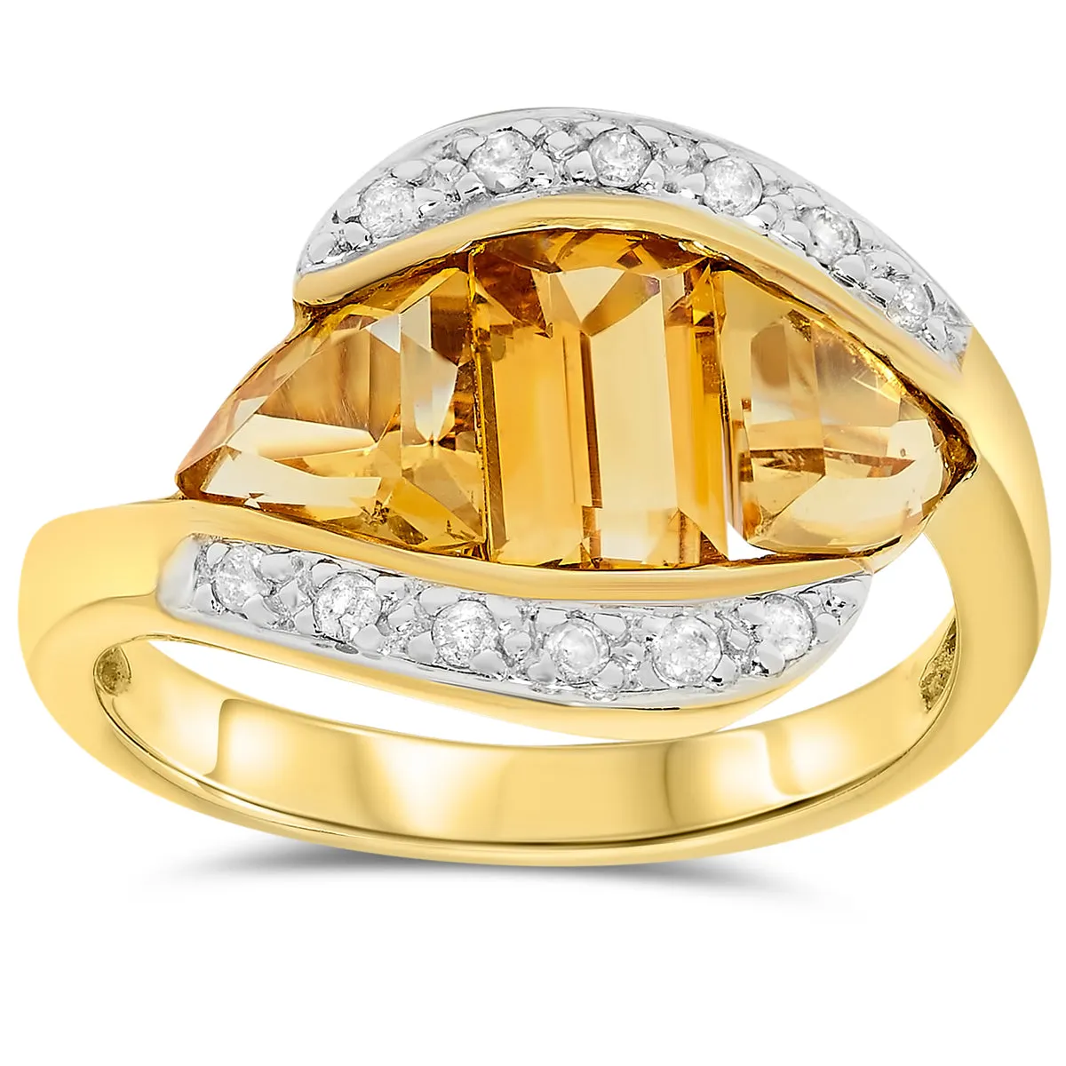 10k Yellow Gold Citrine Gemstone and Diamond Ring, Birthstone of November.