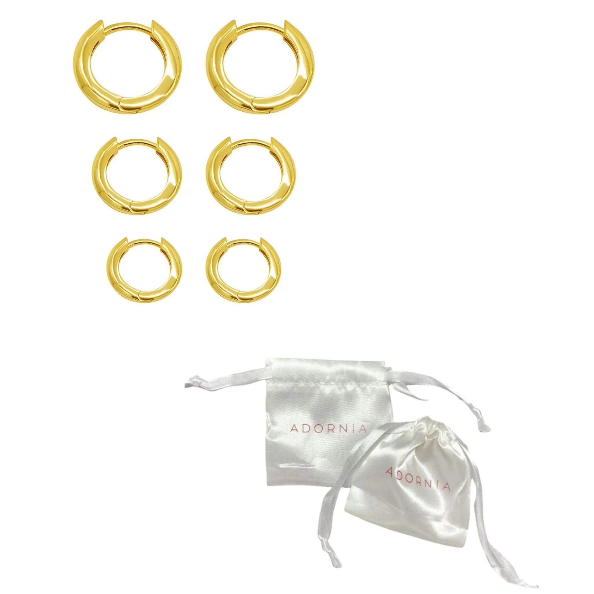 14K Gold Plated 3-Huggie Hoop Earrings Set