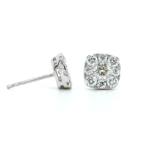 14K White Gold Cushion Shape Diamond Halo Stud Earrings