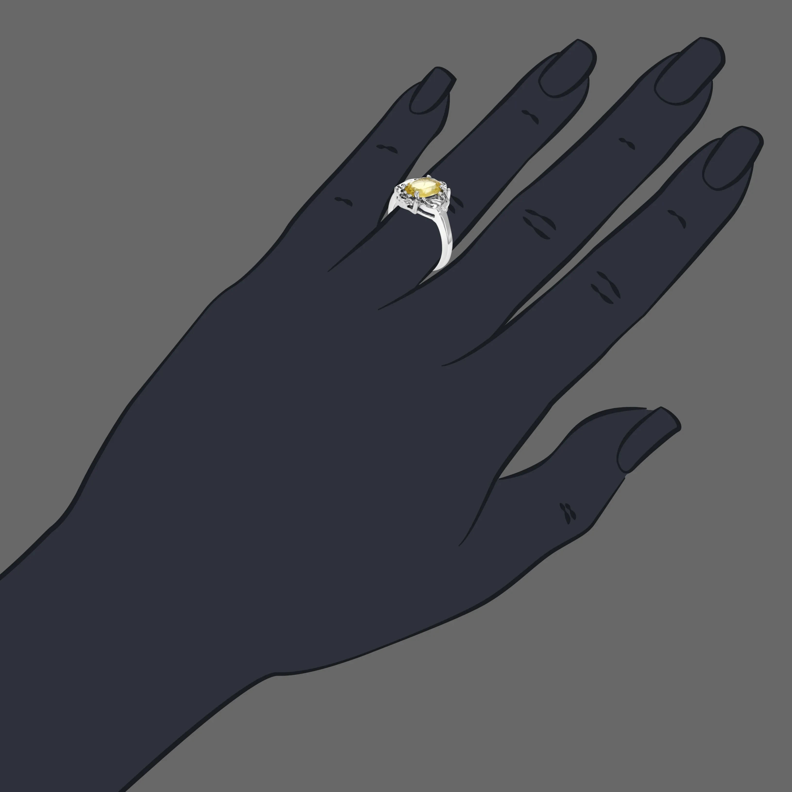 1.60 cttw Citrine Ring .925 Sterling Silver with Rhodium Plating Oval Shape