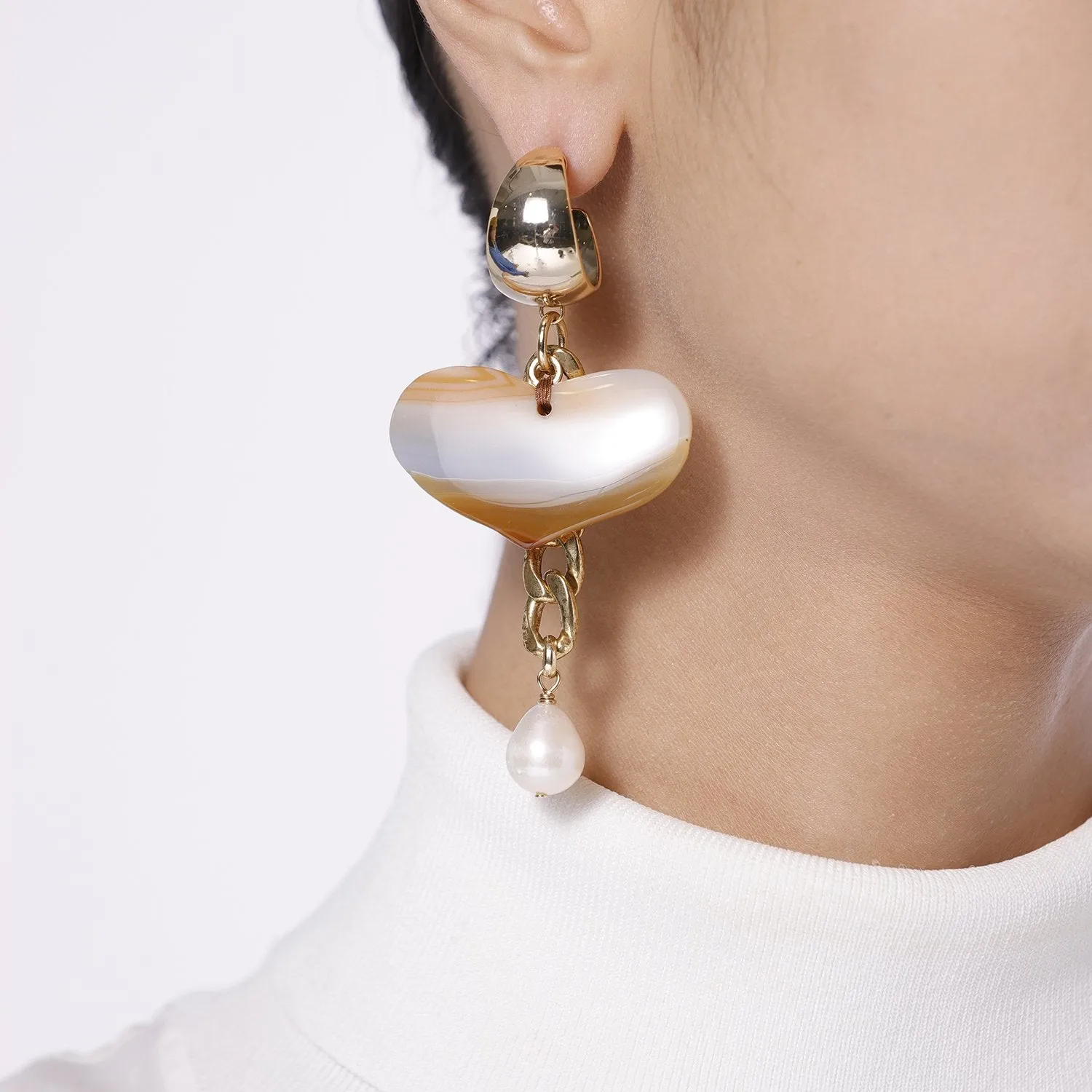 Agate Citrine Mismatched Heart Earrings