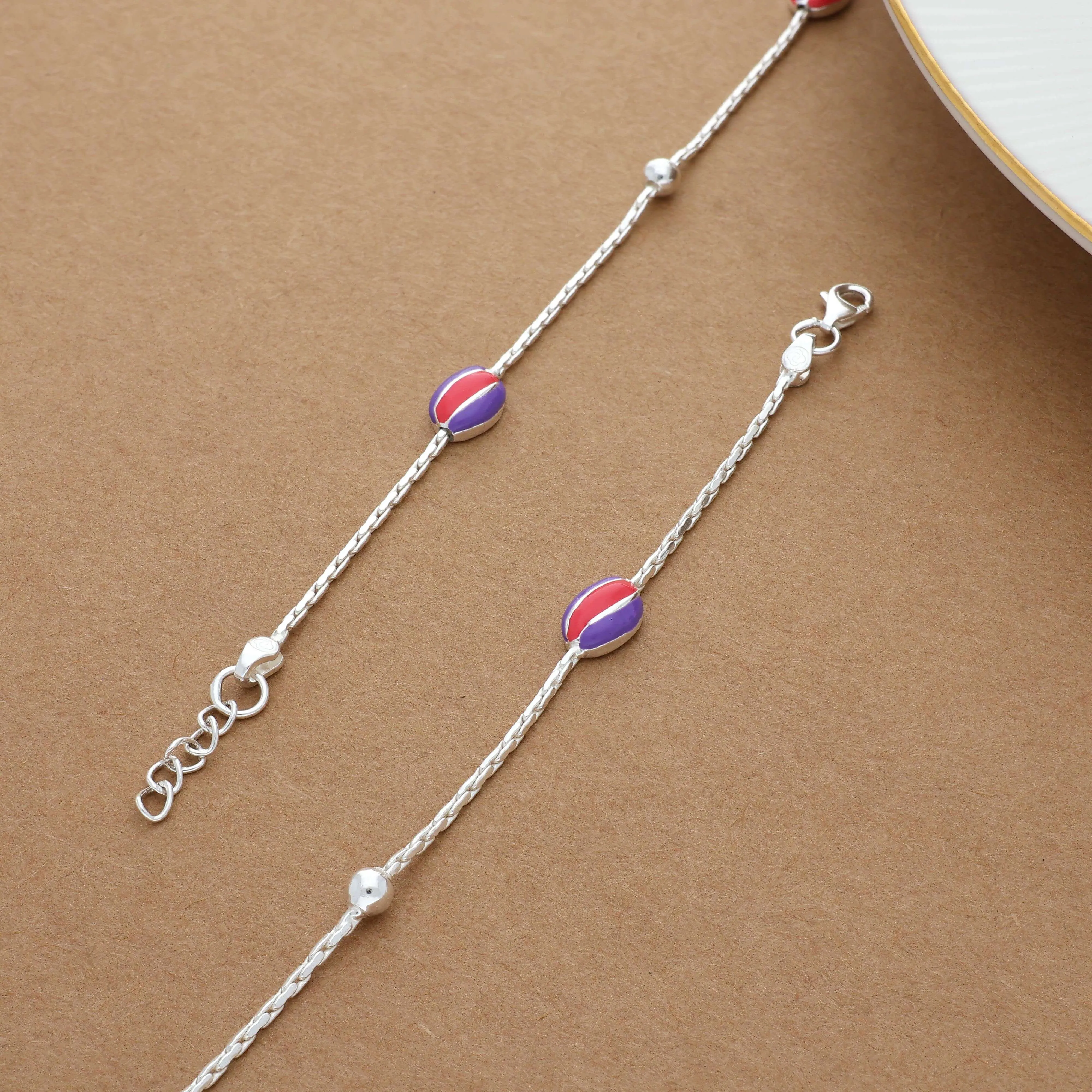 Amiable Multi Color Beads Silver Anklet
