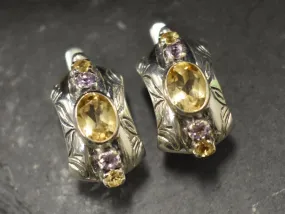 Boho Citrine Earrings - Natural Citrine Earrings - Yellow Purple Tribal Earrings