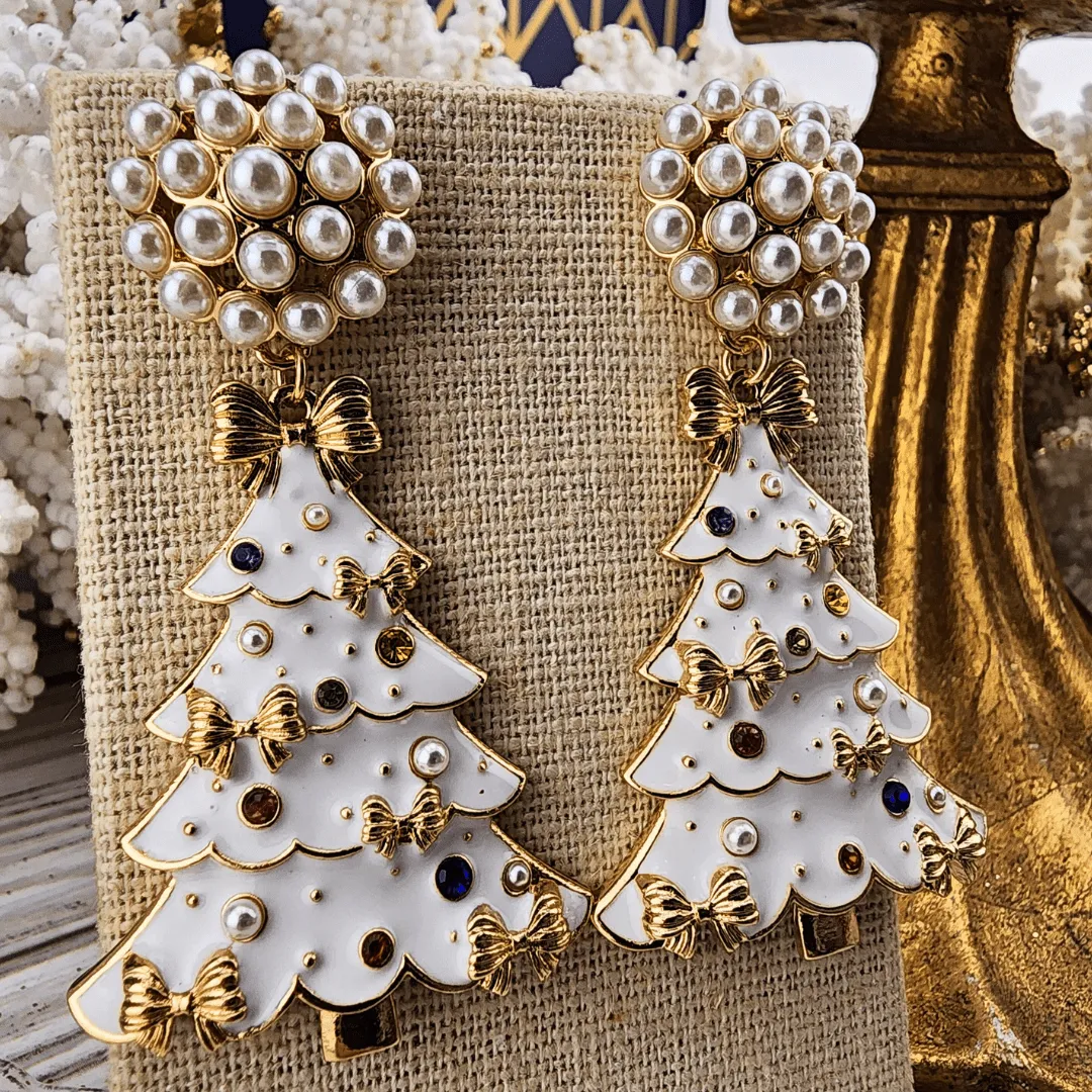 Cluster Pearl and Christmas Tree Earrings