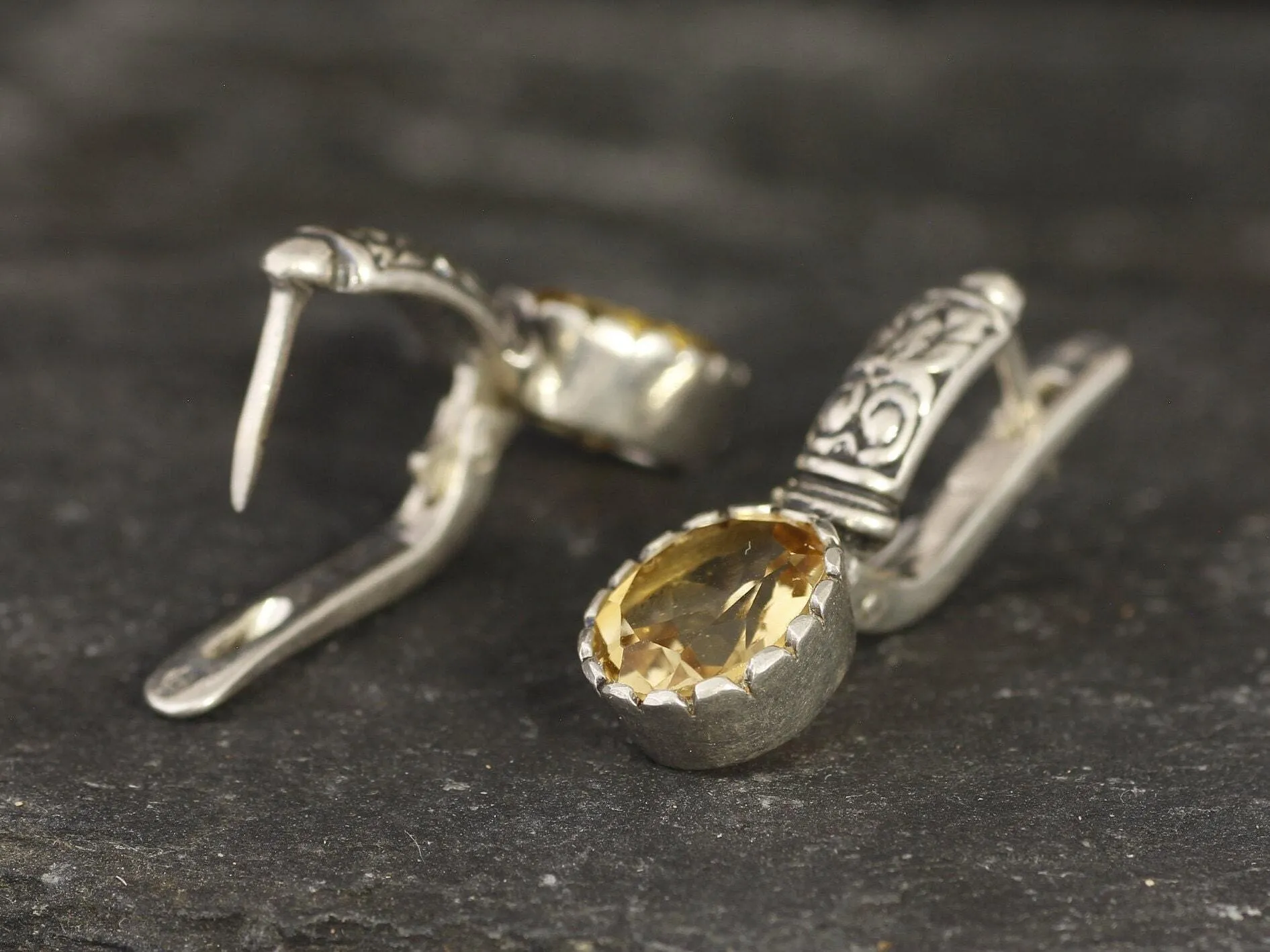 Genuine Citrine Earrings - Yellow Boho Earrings - Tribal Drop Earrings