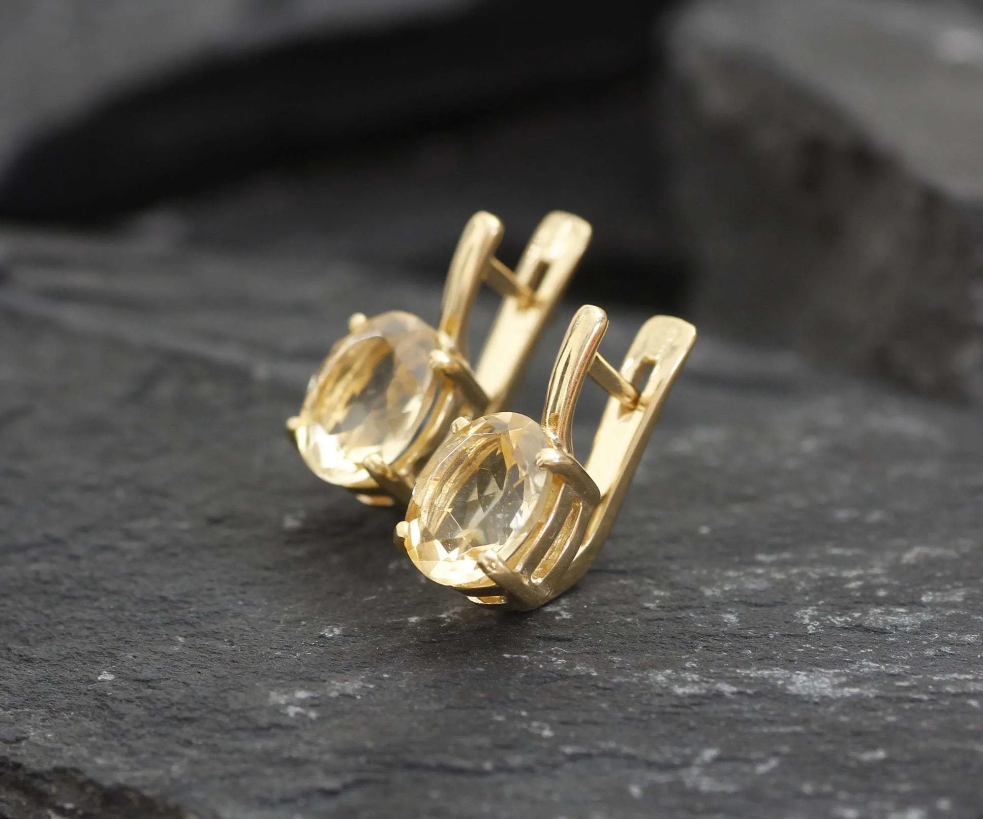 Gold Citrine Earrings - Natural Citrine Studs - November Birthstone Earrings