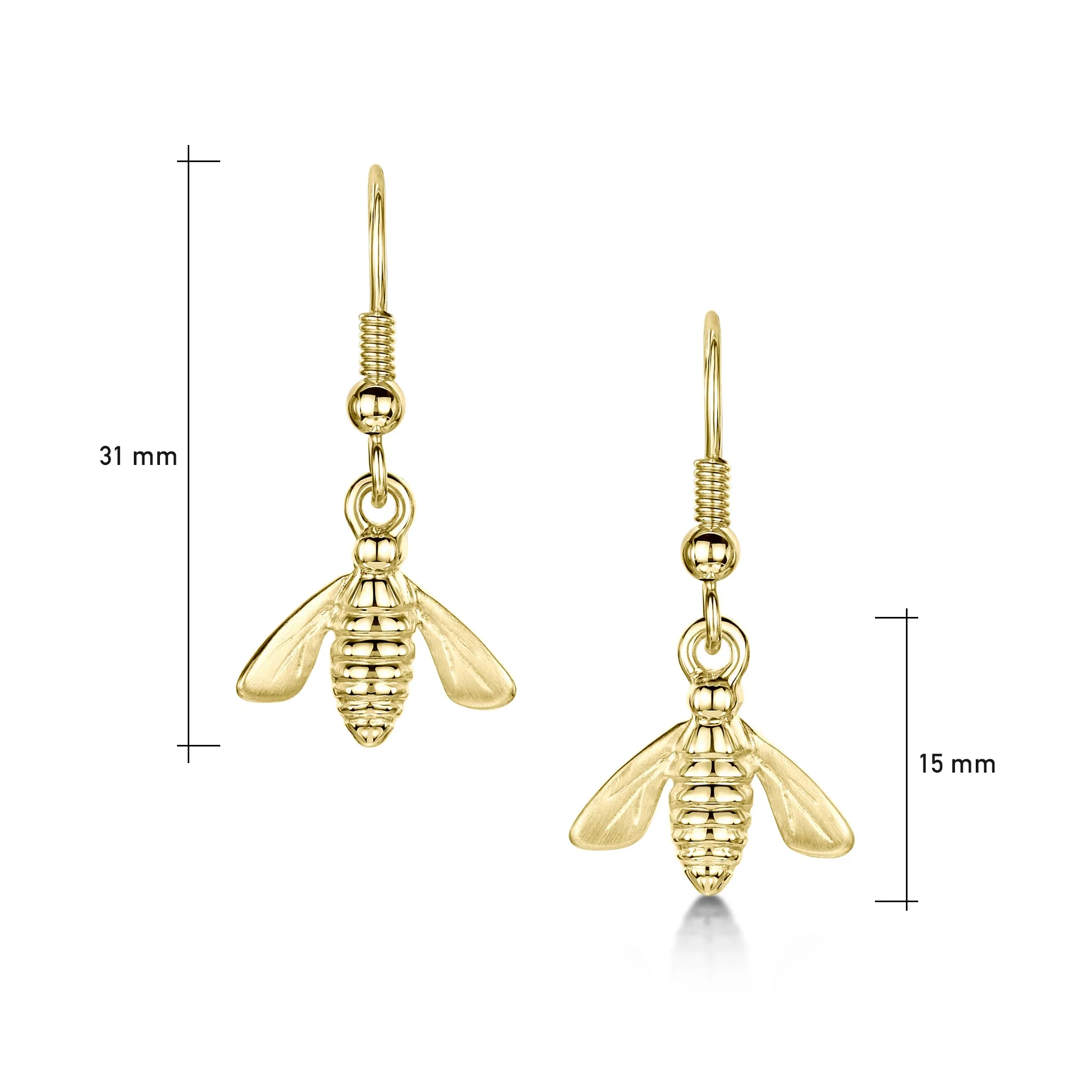 Honeybee Large Drop Earrings in 9ct Yellow Gold