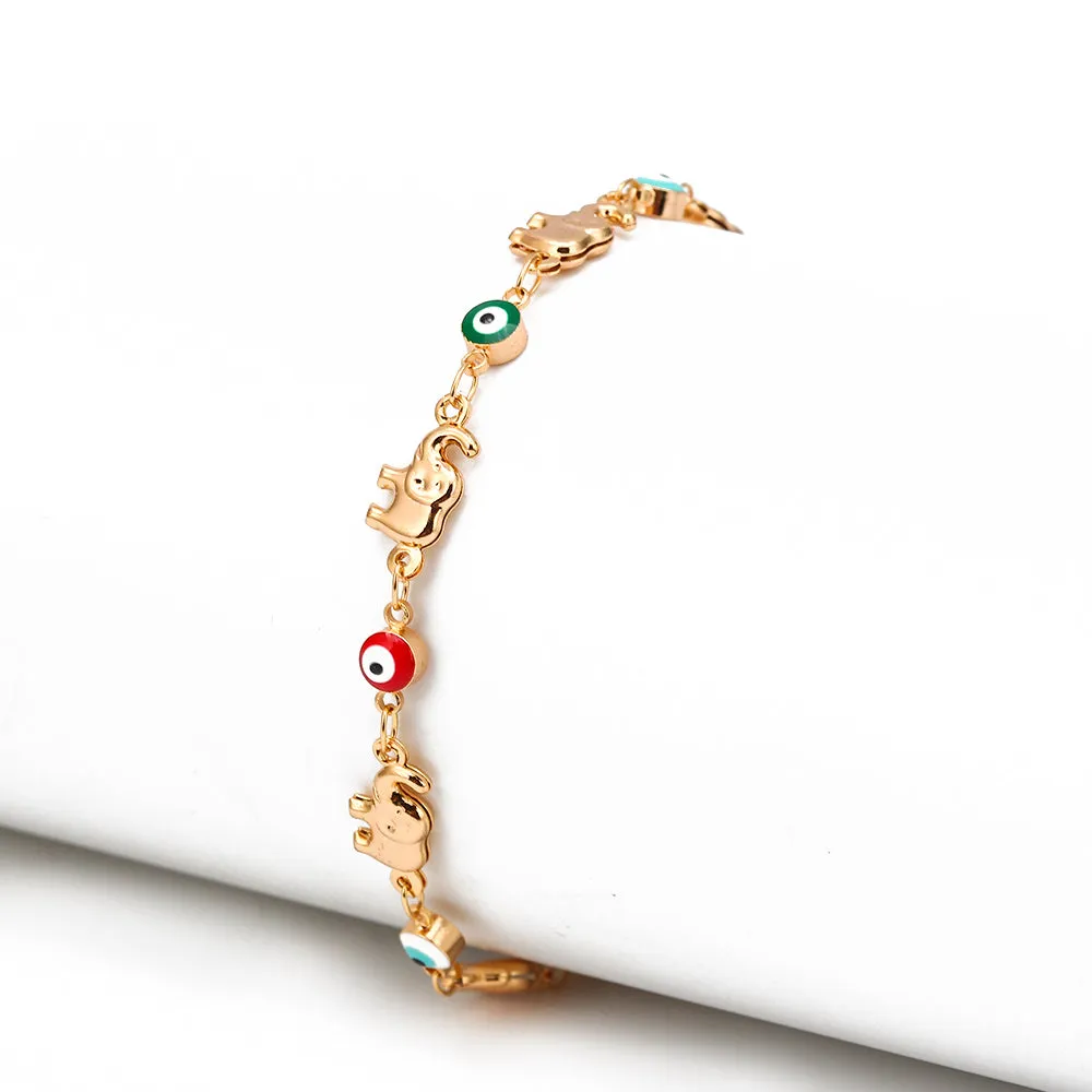 Multi Color Turkish Eye Elephant Charm Bracelet