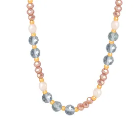 National Style Bohemian Beaded Necklace with Freshwater Pearls and Glass Natural Stones