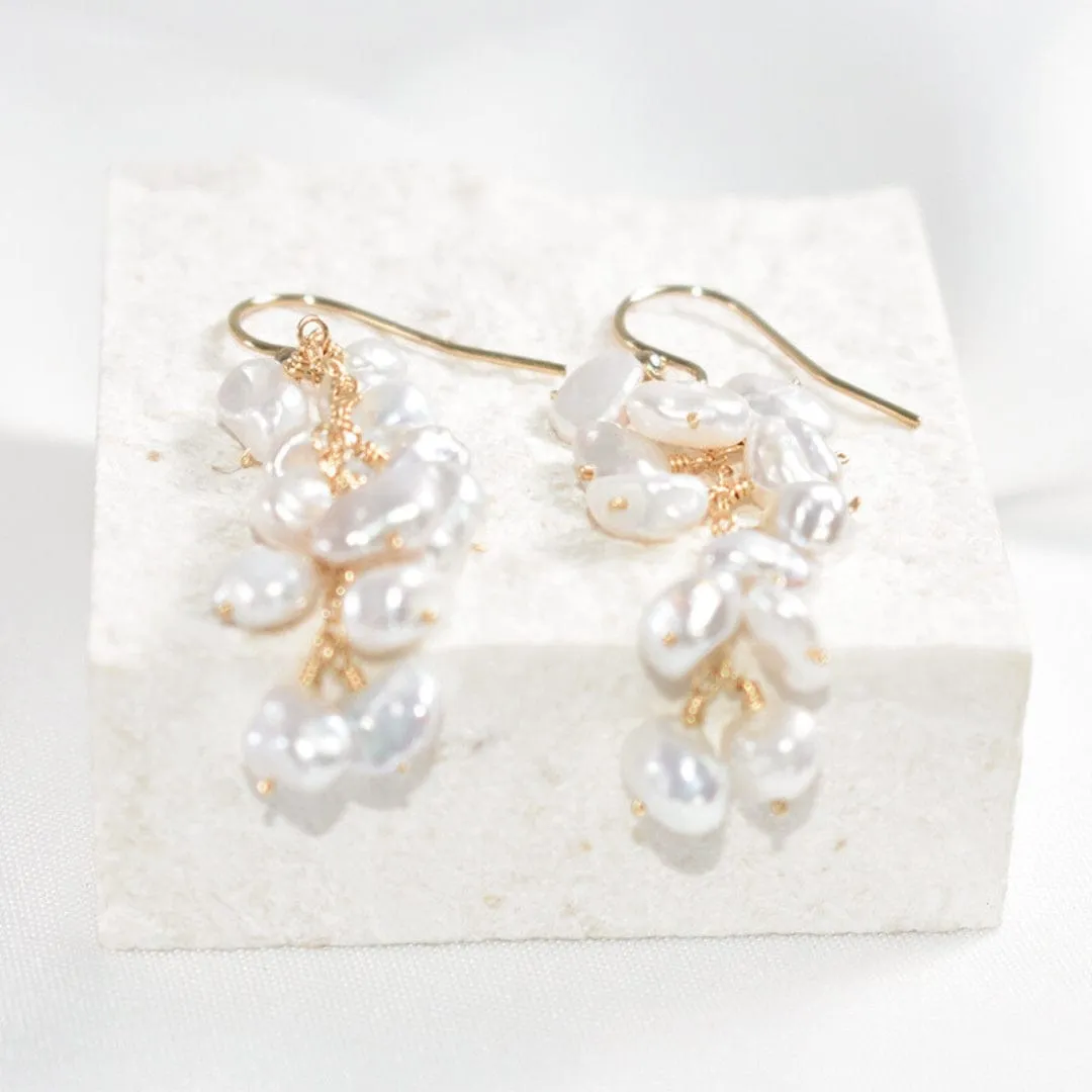 Natural Baroque Pearl Cluster Earrings |14K Gold Filled - Tarnish Resist