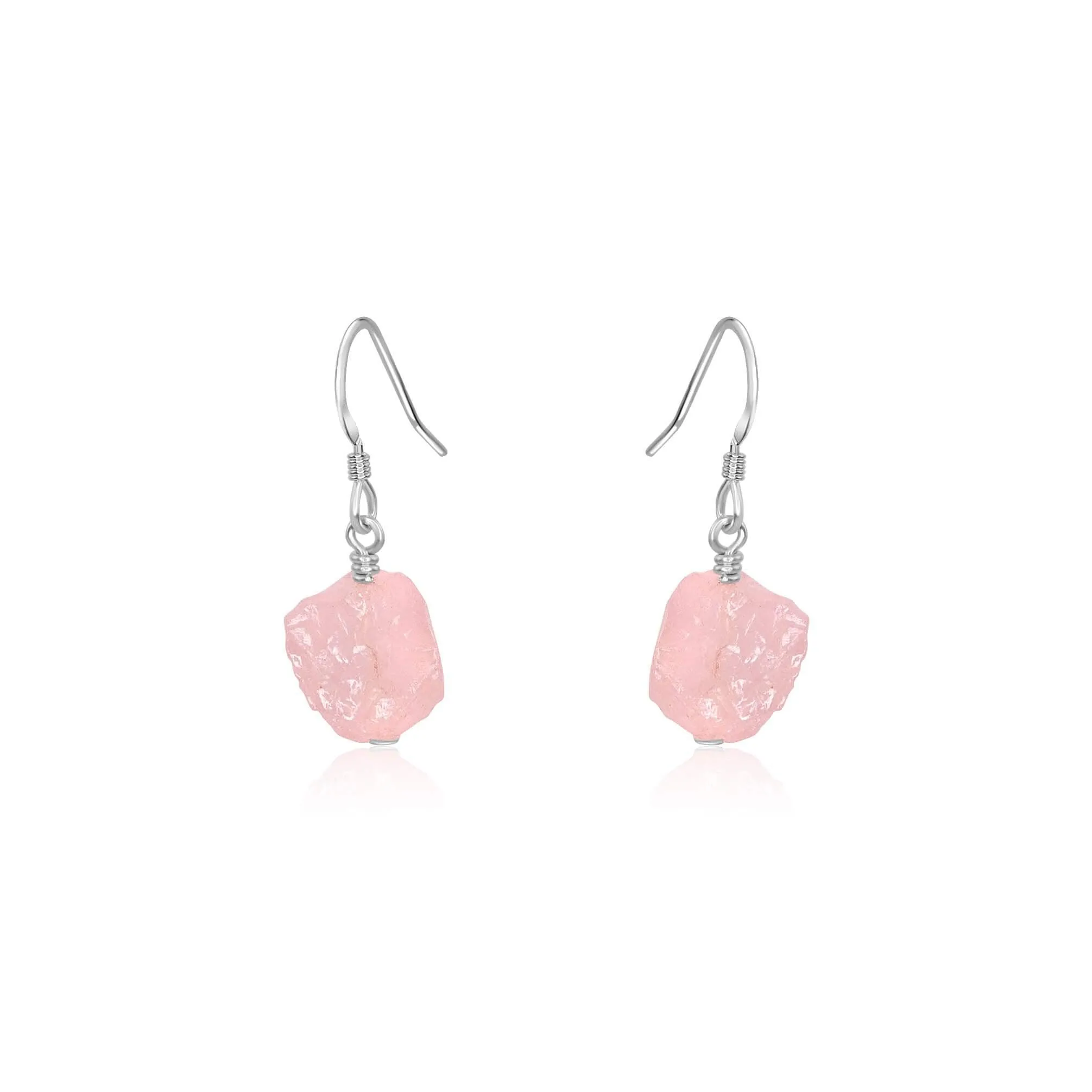 Raw Pink Rose Quartz Crystal Dangle Drop Earrings