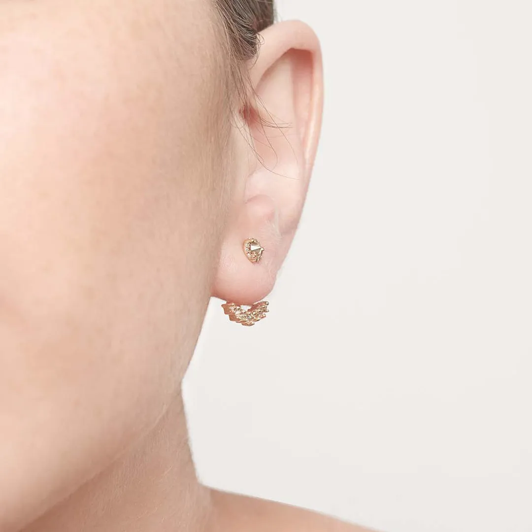 Rosette Stud Earring (Tiny) - Sterling Silver, Emerald & Champagne Diamonds