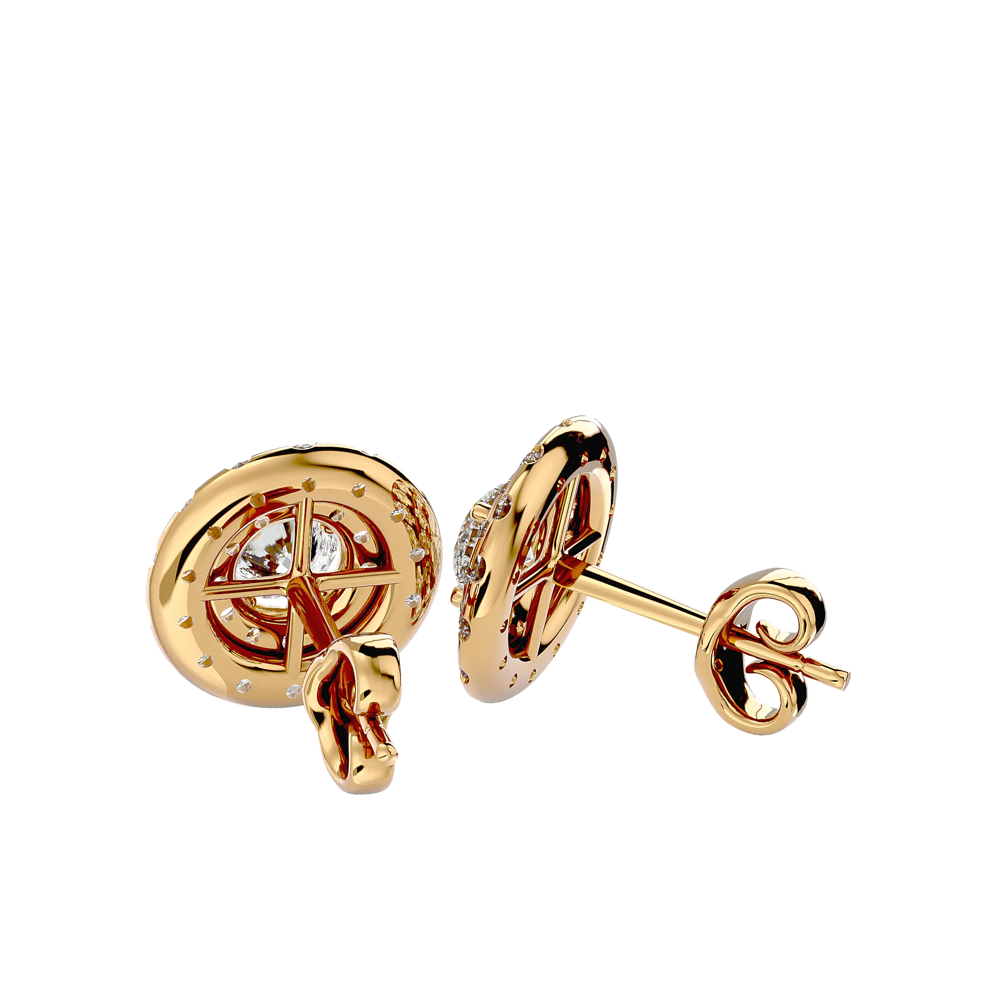 Round Shape Double Halo Diamond Stud Earrings.