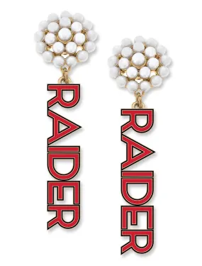 Texas Tech Raider Power Pearl Cluster Outline Enamel Drop Earrings